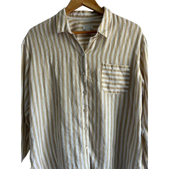 J.Jill Love Linen Medium 100% Linen Oversized‎ Striped Lagenlook Button Up Shirt - Picture 4 of 7